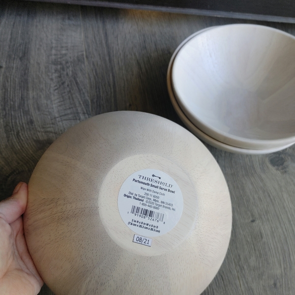 NEW Lot of 3 Threshold 7oz Rubberwood Whitewash Portsmouth Small Serving Bowls - Picture 6 of 8